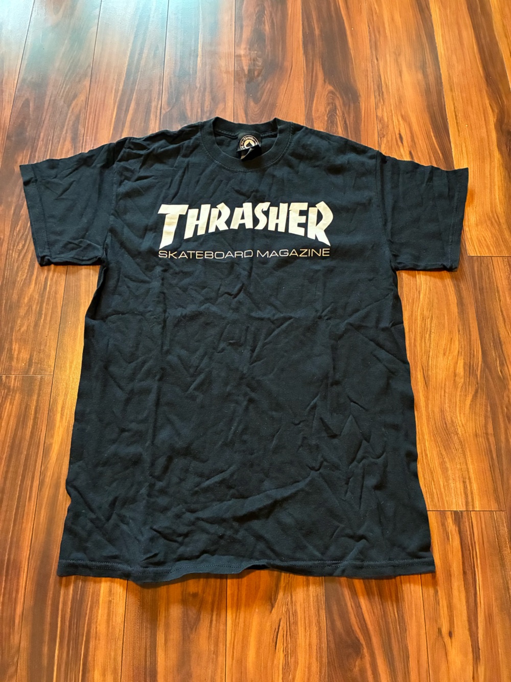 Thrasher Black T-Shirt with White Skateboard Magazine Logo